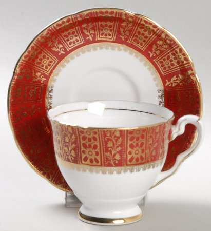 Burgundy Footed Cup & Saucer Set