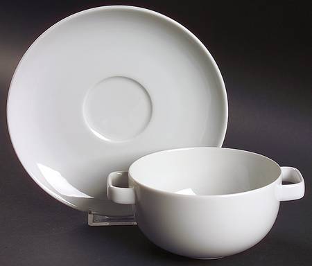 Moon White Flat Cream Soup Bowl & Saucer Set