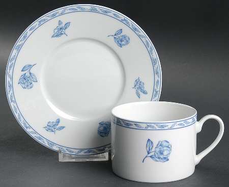 Blue Elegance Roses Flat Cup & Saucer Set