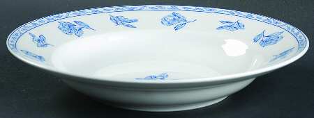 Blue Elegance Roses Large Rim Soup Bowl