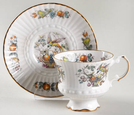 Bird and Fruit Footed Cup & Saucer Set by Royal Tara