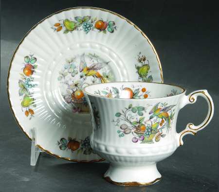 Bird and Fruit Footed Cup & Saucer Set