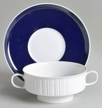 Secunda Cobalt Footed Cream Soup Bowl & Saucer Set