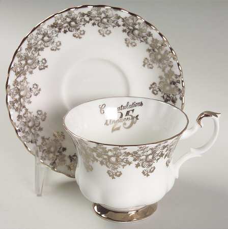 Anniversary Platinum Footed Cup & Saucer Set