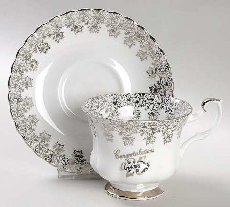 Anniversary Platinum Footed Cup & Saucer Set