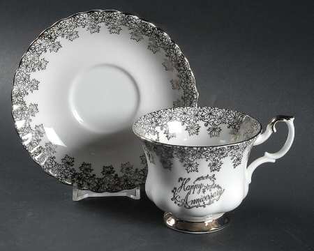 Anniversary Platinum Footed Cup & Saucer Set
