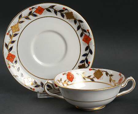 Asian Rose Footed Cream Soup Bowl & Saucer Set