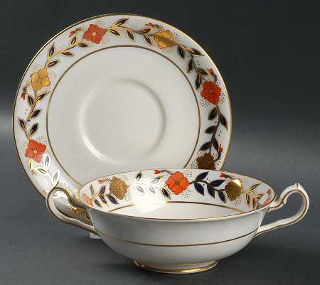 Asian Rose Footed Cream Soup Bowl & Saucer Set