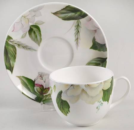 Jardin (Floral Rim) Flat Cup & Saucer Set