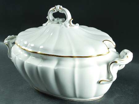White & Gold Oval Tureen & Lid