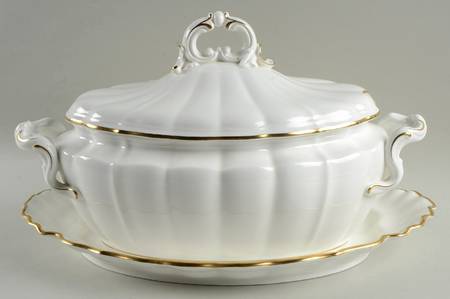 White & Gold Oval Tureen & Lid with Underplate