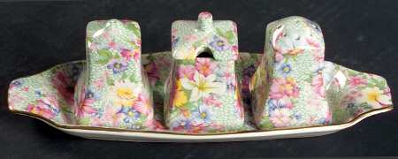 Marion (Earthenware, Circa 1995) Salt & Pepper, Mustard with Lid & Tray