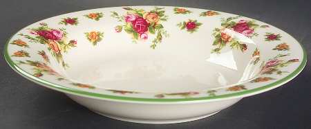Old Country Roses Cream (Green Trim) Rim Soup Bowl