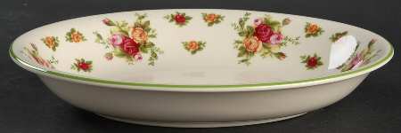 Old Country Roses Cream (Green Trim) 10" Oval Vegetable Bowl by Royal Albert