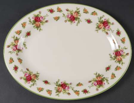 Old Country Roses Cream (Green Trim) 13" Oval Serving Platter by Royal Albert