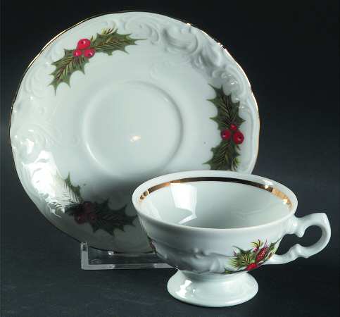 Holiday Holly Footed Demitasse Cup & Saucer Set