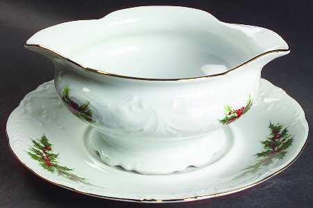 Holiday Holly Round Gravy Boat & Underplate