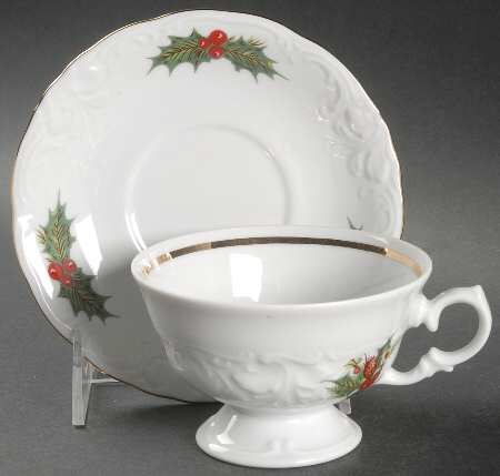 Holiday Holly Footed Cup & Saucer Set