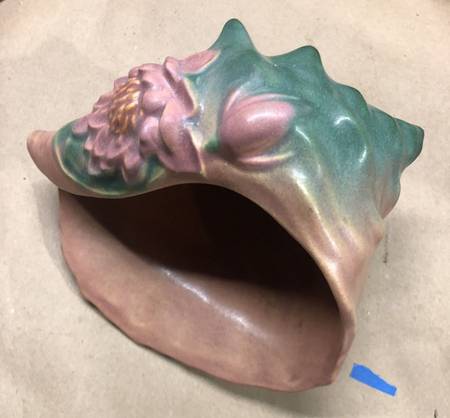 Water Lily Pink Green 6" Conch Shell (Vase/Planter)