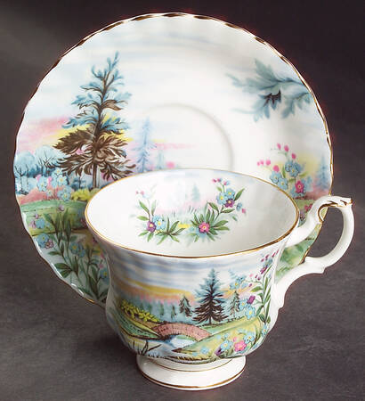 Country Scenes Footed Cup & Saucer Set