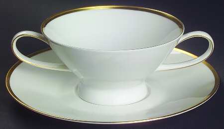 Classic Gold Footed Cream Soup Bowl & Saucer Set