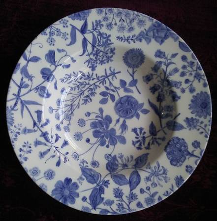 Hedgerow Blue (Earthenware, Wildflowers) Rim Soup Bowl