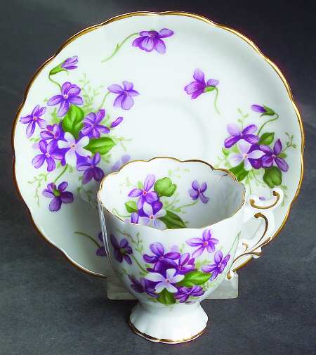 Spring Violets Footed Demitasse Cup & Saucer Set