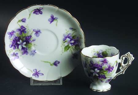 Spring Violets Footed Demitasse Cup & Saucer Set