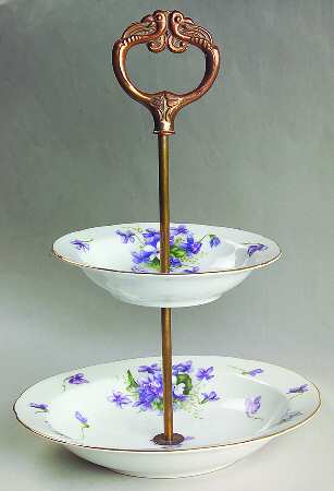 Spring Violets 2-Tiered Serving Tray (Rimmed Fruit & Soup Bowl)