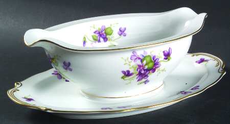 Spring Violets Gravy Boat with Attached Underplate