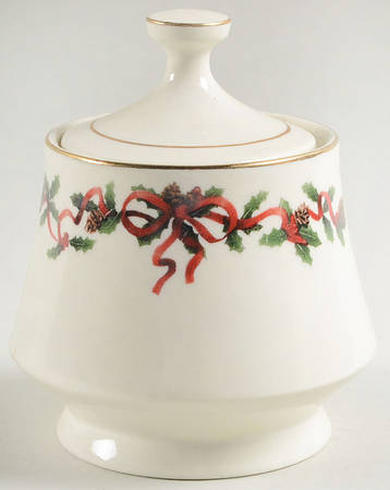 Holiday Ribbons Sugar Bowl & Lid