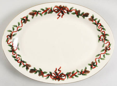 Holiday Ribbons 14" Oval Serving Platter