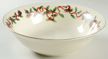 Holiday Ribbons 8" Round Vegetable Bowl
