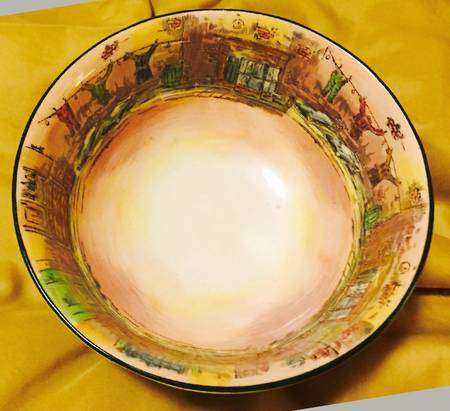 Dickens (Black Trim) 7" Footed Bowl