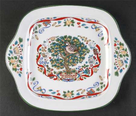 Twelve Days of Christmas Square Handled Cake Plate