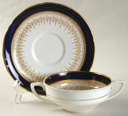 Regency Cobalt Blue (Cream Background) Flat Cream Soup Bowl & Saucer Set