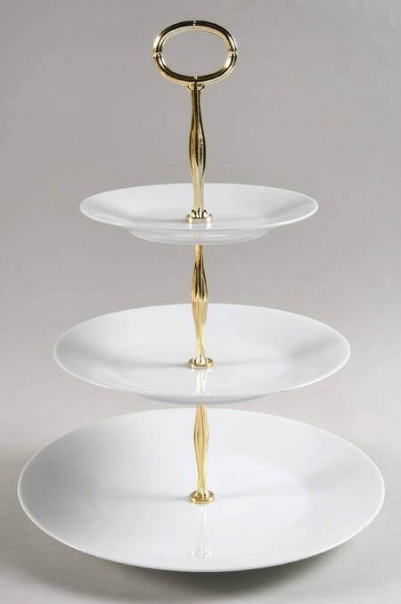 Swedish Grace Snow (White) 13 7/8"-14 1/4" 3-Tiered Serving Tray(DP,SP,BB) HC