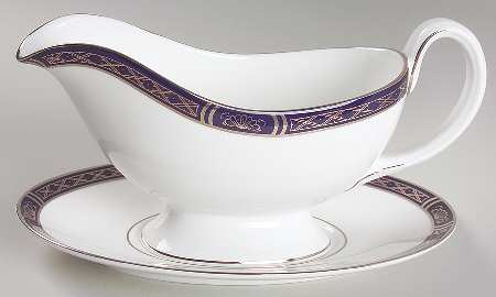 Mountbatten Cobalt Blue (Platinum Trim) Gravy Boat & Underplate