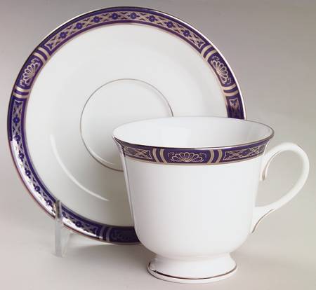 Mountbatten Cobalt Blue (Platinum Trim) Footed Cup & Saucer Set