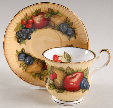 Antique Fruit Footed Cup & Saucer Set