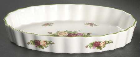 Old Country Roses White (Green Trim) 8" Oval Baker