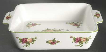 Old Country Roses White (Green Trim) 10" Square Baker