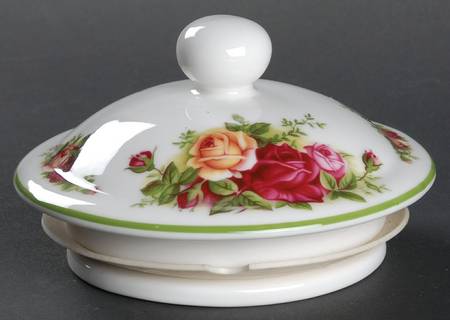Old Country Roses White (Green Trim) Lid for Medium Canister