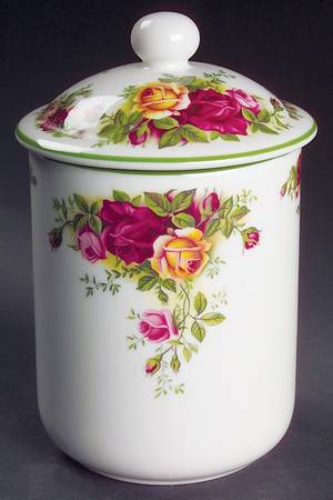 Old Country Roses White (Green Trim) Medium Canister & Lid