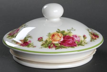 Old Country Roses White (Green Trim) Lid for Large Canister