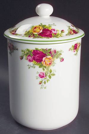Old Country Roses White (Green Trim) Large Canister & Lid by Royal Albert