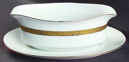 Gold Buffet Gravy Boat with Attached Underplate