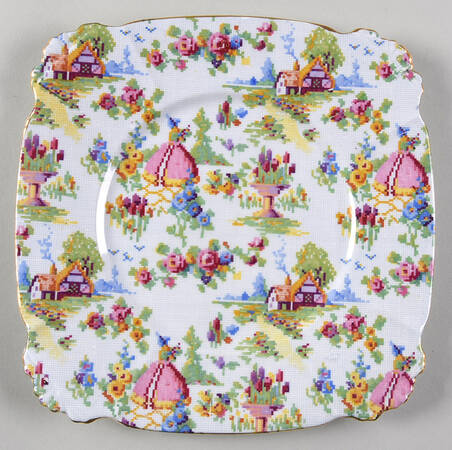Lady Gay (Square Tab, Gold Trim) Square Luncheon Plate by Royal Albert