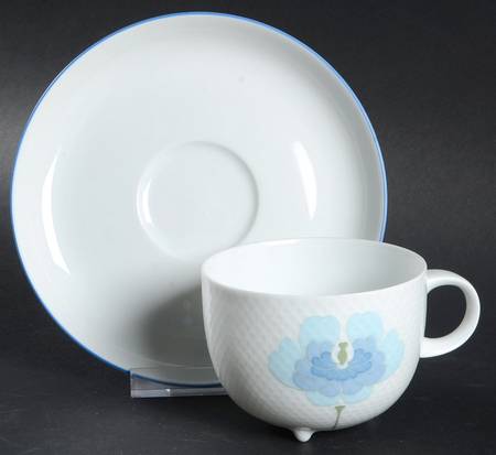 Blue Flower (Century Shape, Rim) Footed Cup & Saucer Set