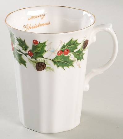 Noel (Holly Backstamp, Scalloped) Mug